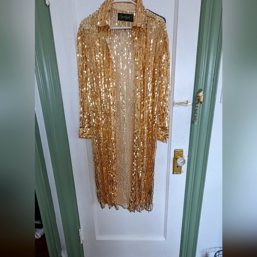 Medium Sparkling See-Through Gold Sequins Dress